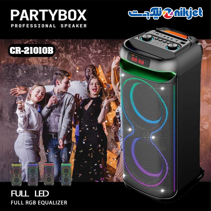 اسپیکر پارتی باکس کربی crbe CR-21010 B | صدای 80 وات واقعی، نورپردازی دیسکویی و میکروفون وایرلس — تصویر ۳