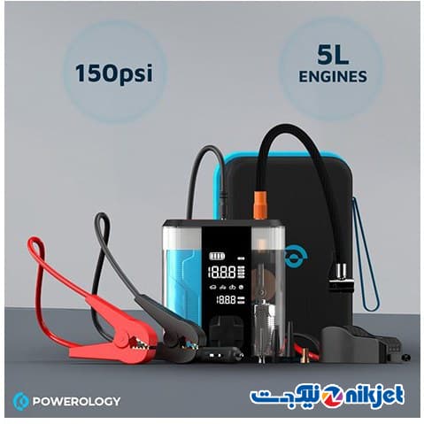 جامپ استارتر و پمپ باد پاورولوژی مدل PP047 | چندکاره، 8800mAh، قدرتمند و قابل حمل — تصویر ۲