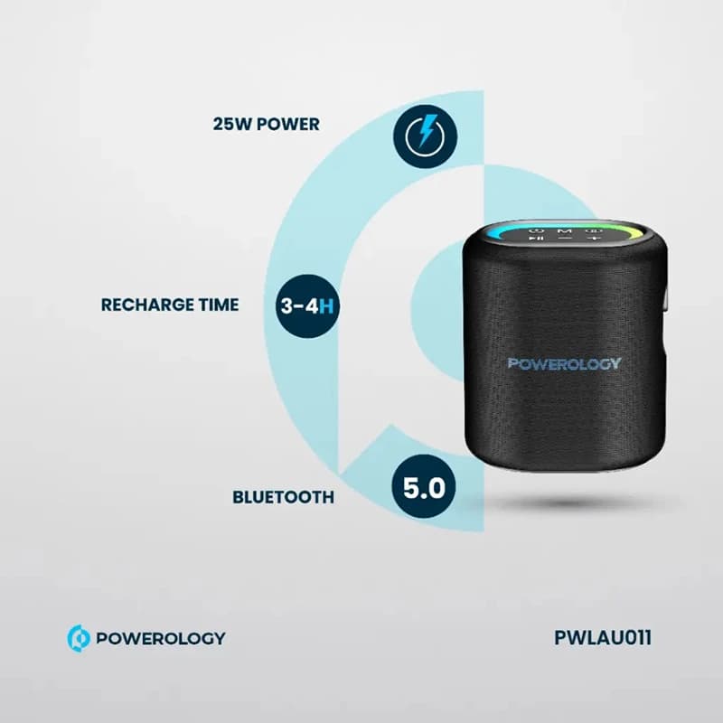 اسپیکر بلوتوثی قابل حمل پاورولوژی 25 وات PW011 | صدای قدرتمند و طراحی مقاوم – نیکجت — تصویر ۲
