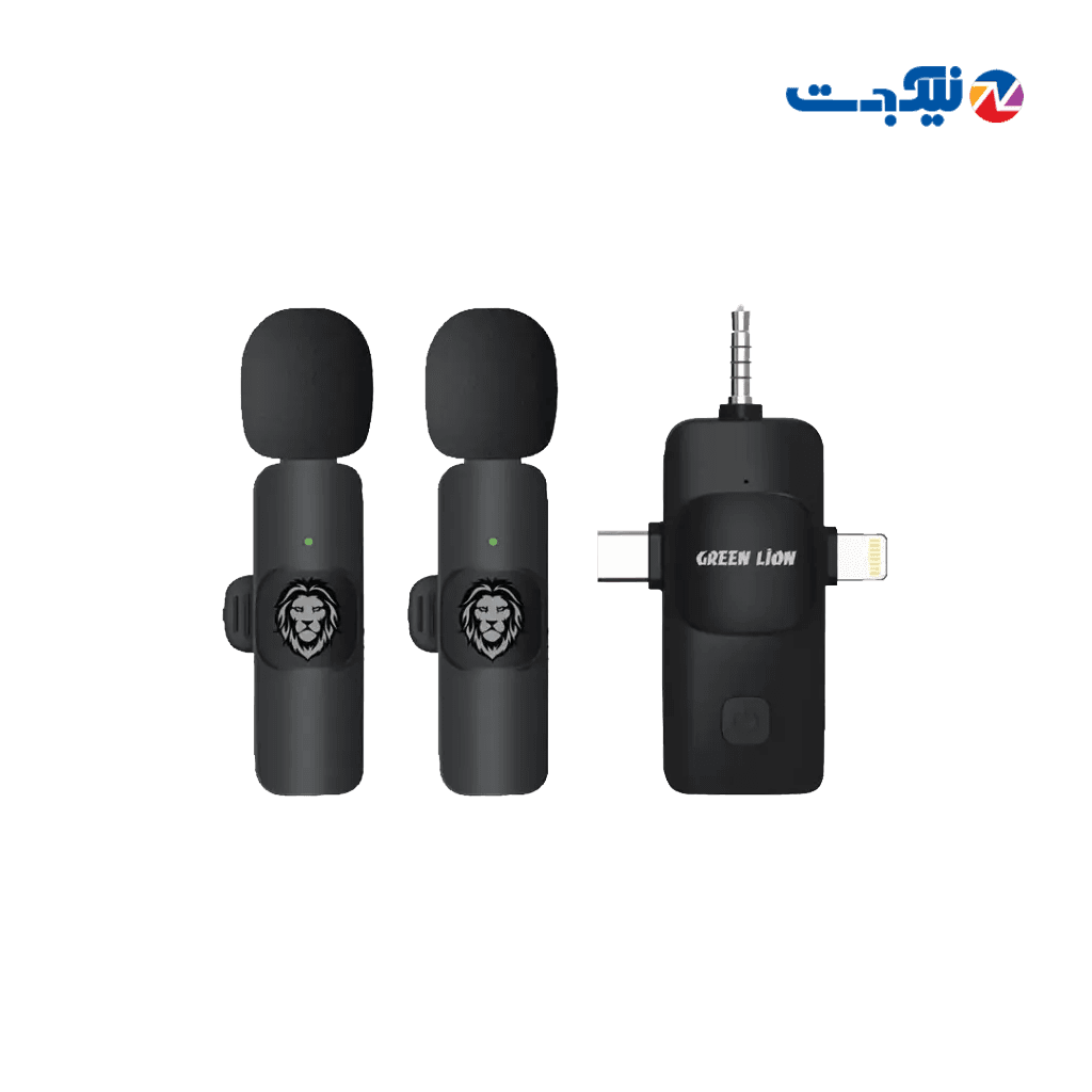 میکروفون یقه‌ای بی‌سیم گرین لاین مدل ۳ در ۱ (Type-C, Lightning, AUX) | بهترین انتخاب برای ضبط صدا با کیفیت حرفه‌ای