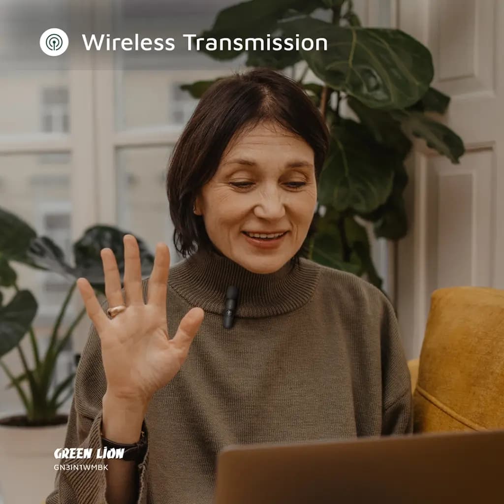 میکروفون یقه‌ای بی‌سیم گرین لاین مدل ۳ در ۱ (Type-C, Lightning, AUX) | بهترین انتخاب برای ضبط صدا با کیفیت حرفه‌ای — تصویر ۲