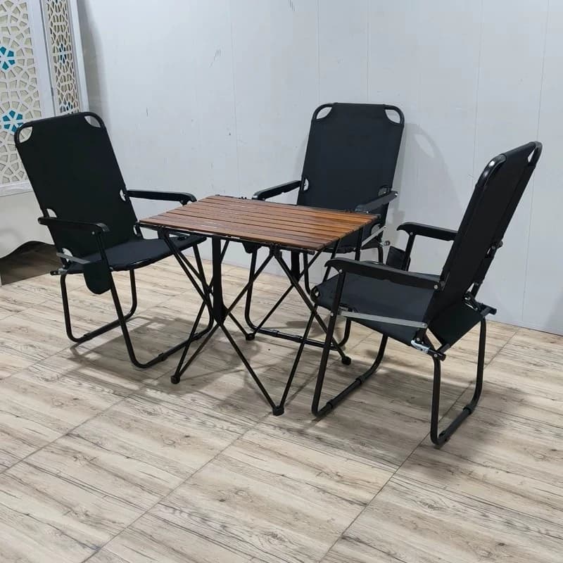 ست صندلی ساحلی تاشو سوئدی با میز چوب طبیعی — تصویر ۶
