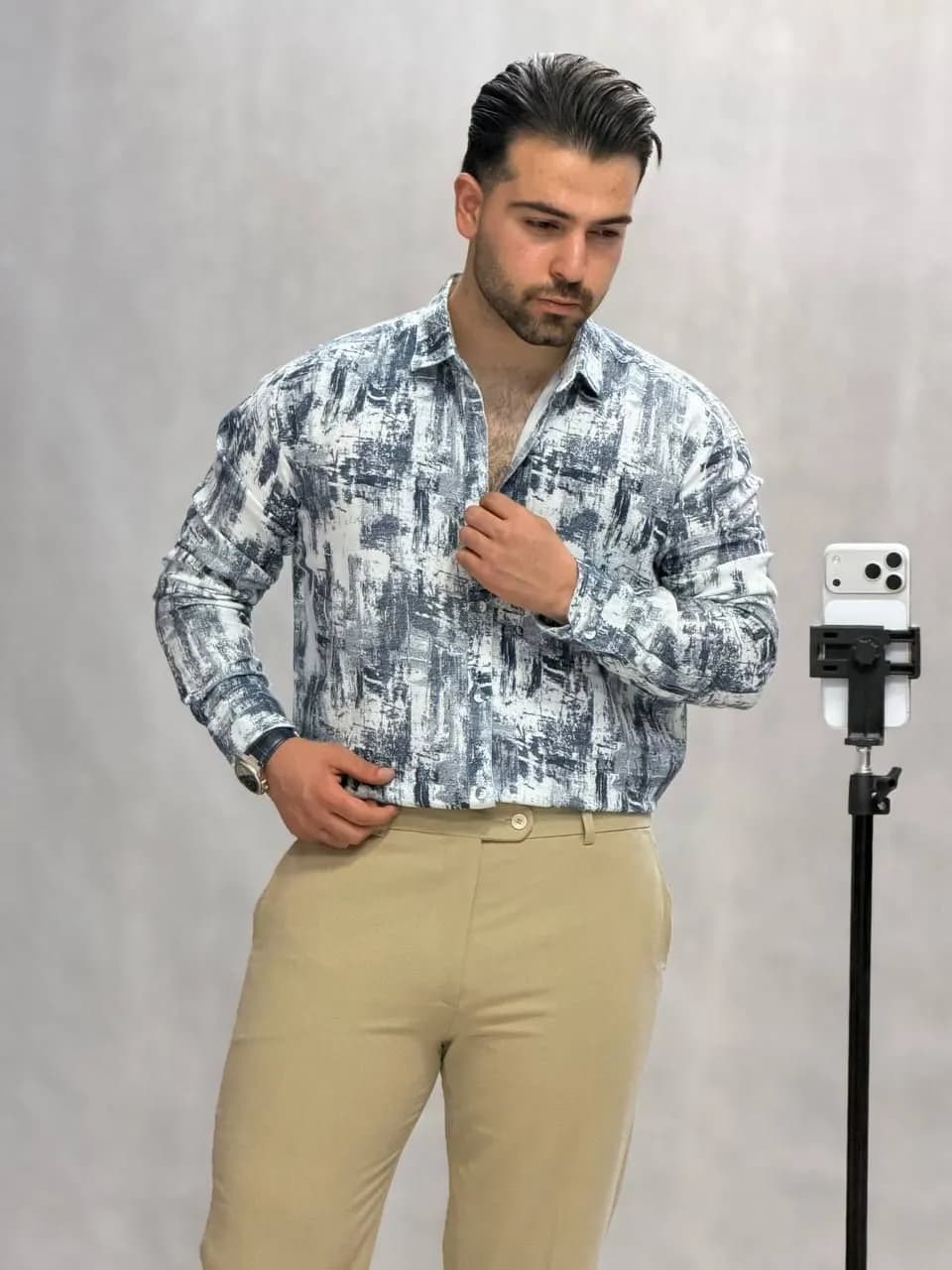 پیراهن کلاسیک لینن کنف در 4 رنگ-00311