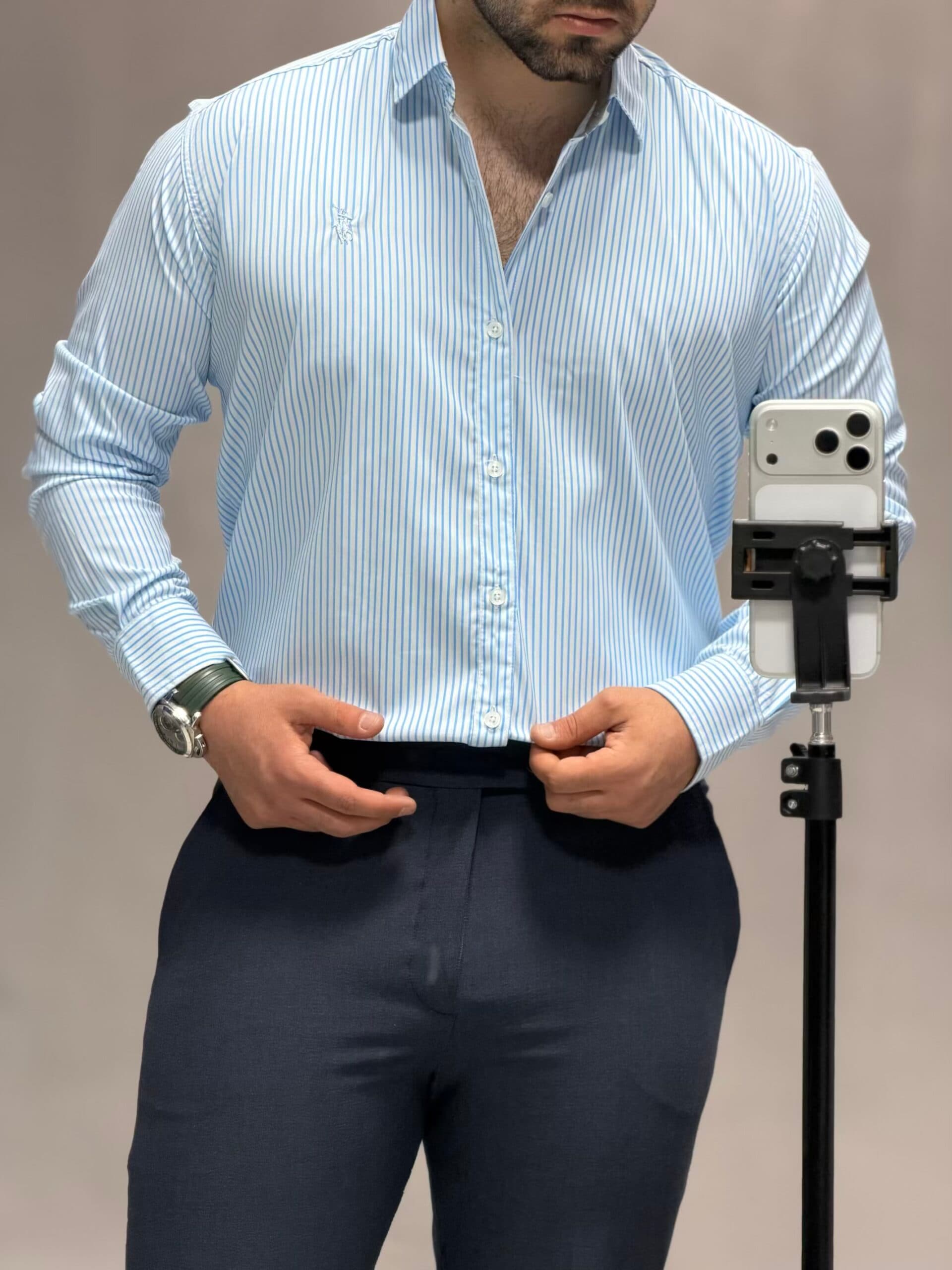 پیراهن راه راه ریز کلاسیک در 4 رنگ-00268 — تصویر ۱۱