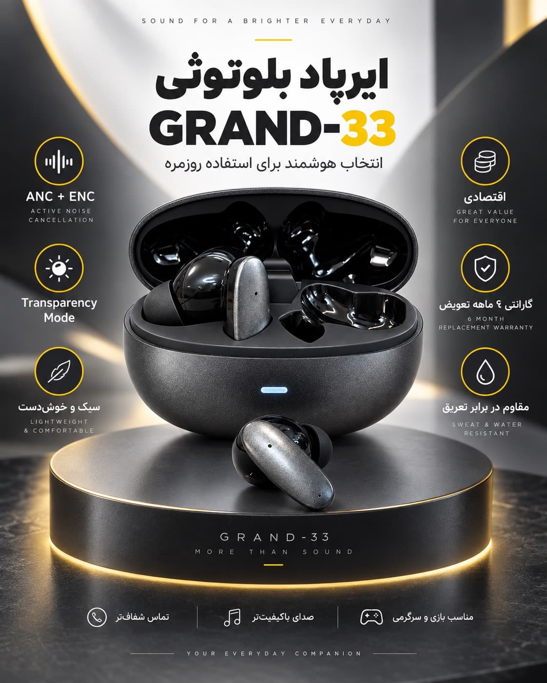 هندزفری بلوتوثی گرند اسکای مدل GRAND33 — تصویر ۱۰