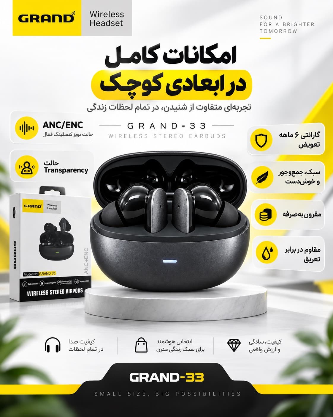 هندزفری بلوتوثی گرند اسکای مدل GRAND33 — تصویر ۹