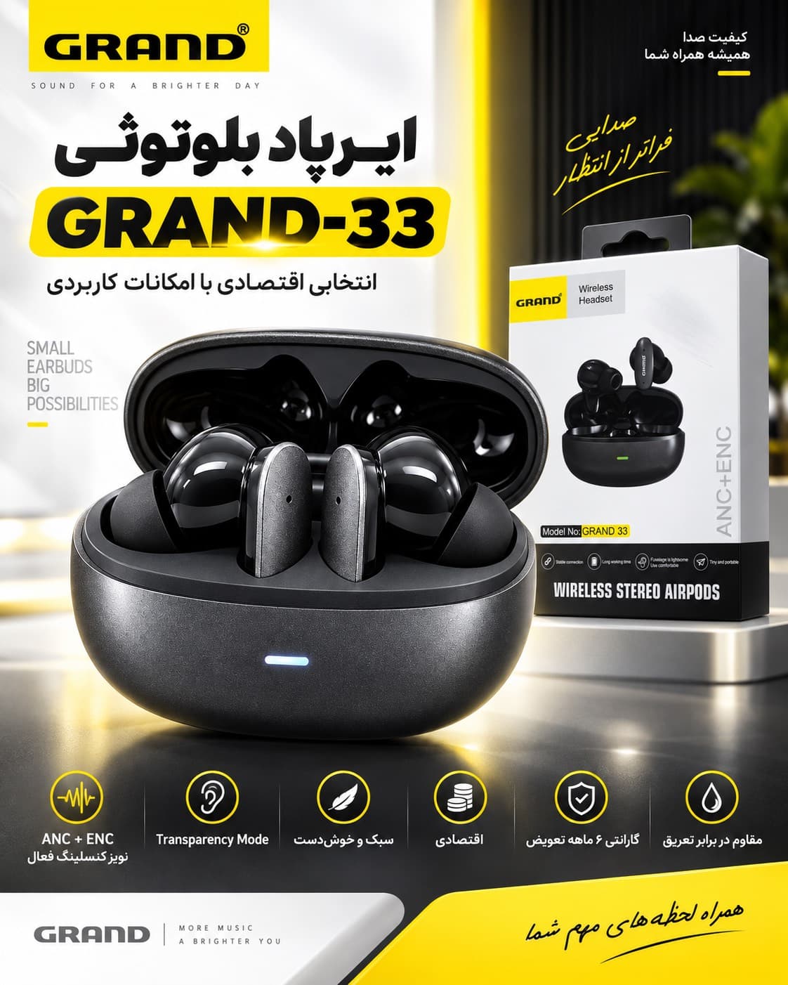 هندزفری بلوتوثی گرند اسکای مدل GRAND33 — تصویر ۳
