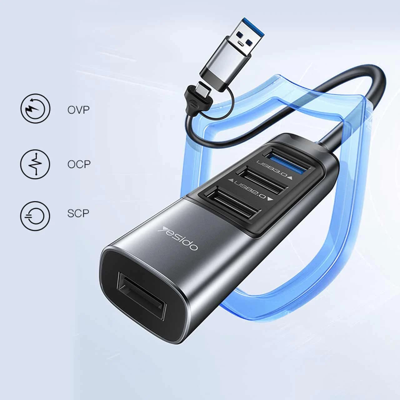 هاب 5 پورت Yesido USB Type-C مدل HB20 100W – خاکستری (گارانتی شش ماه تعویض نیکان همراه) — تصویر ۷