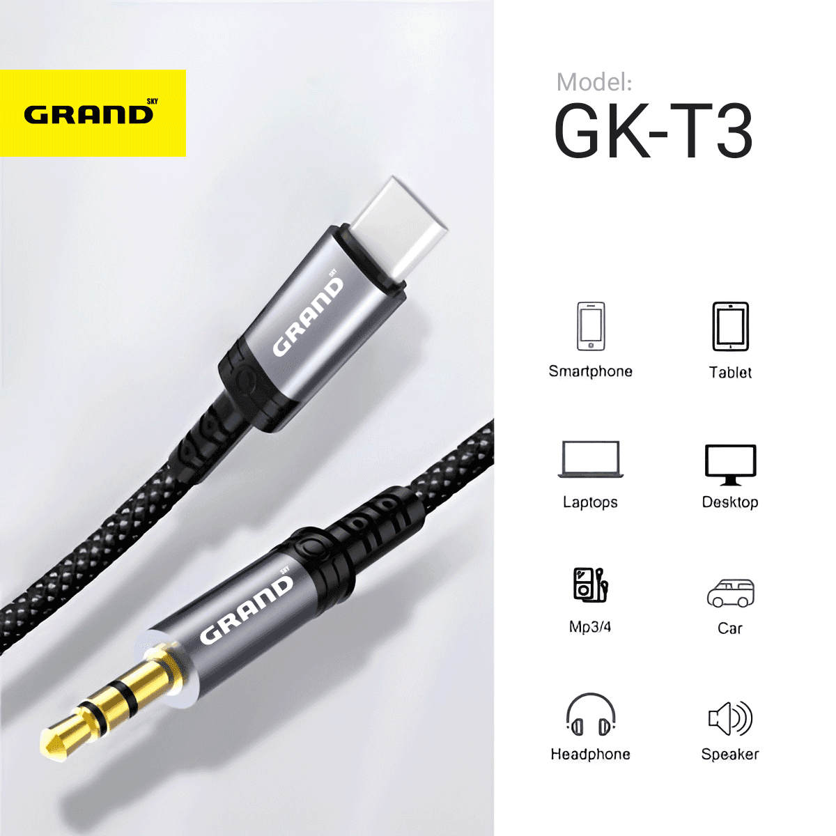 کابل aux به تایپ سی(Type-C) گرند مدل GK-T3 — تصویر ۶