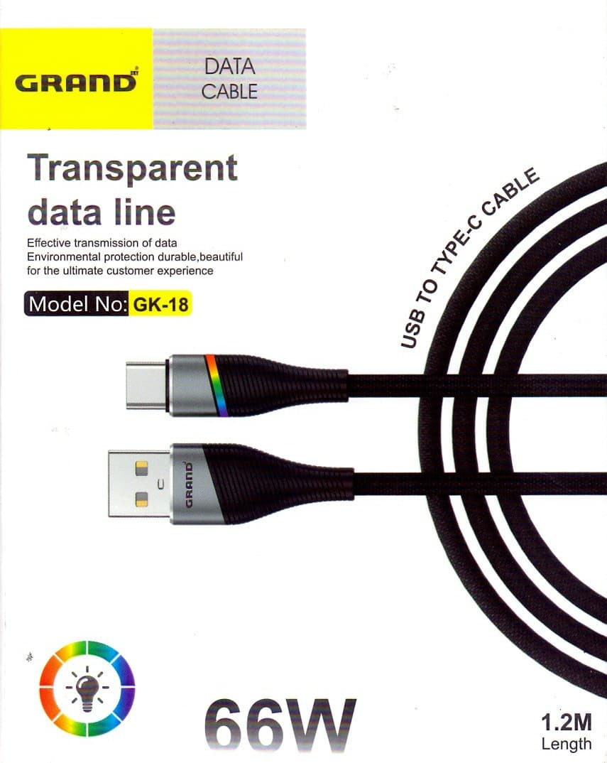 کابل تبدیل USB به تایپ سی (Type-C) گرند مدل GK-18 (با 6 ماه گارانتی) — تصویر ۴