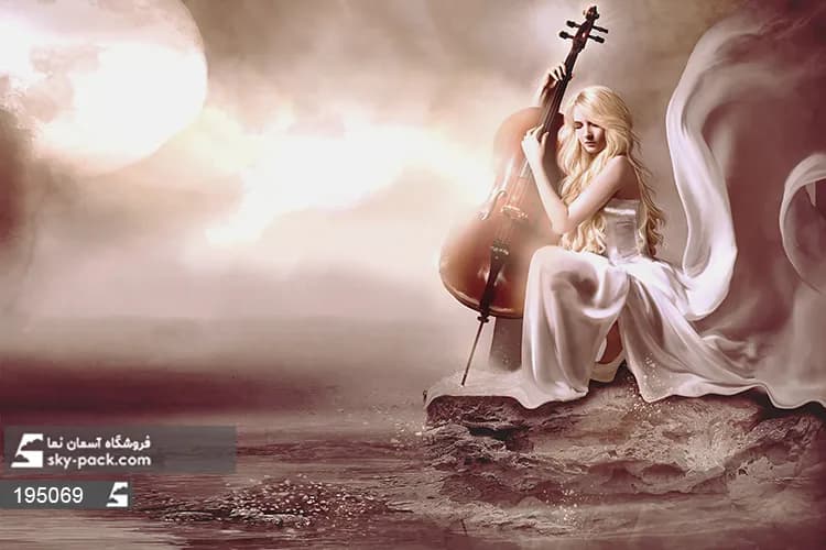 تابلو کنواس طرح فرشته و چنگ — تصویر ۳