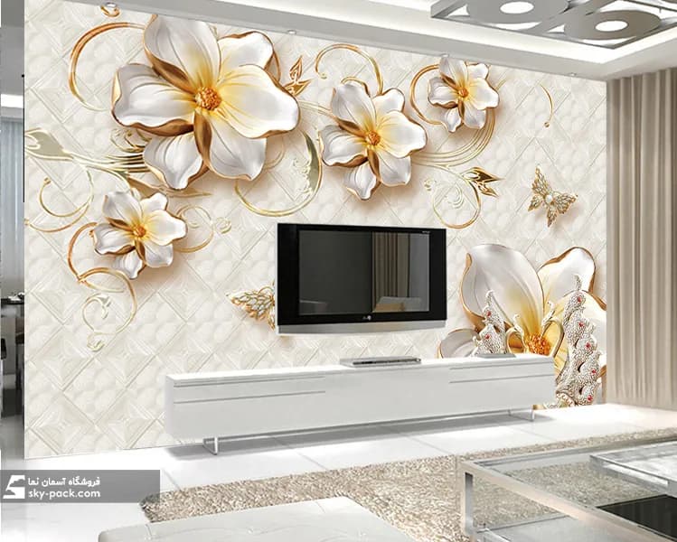 کاغذ دیواری سه بعدی گل طلایی — تصویر ۳