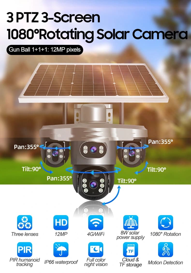 دوربین خورشیدی سیم‌کارتی 3 لنز T12-V380 — تصویر ۶