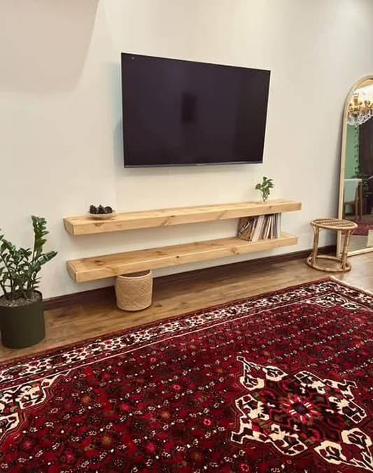 شلف باکس TVآژین با پایه مخفی فلزی رنگ بلوط — تصویر ۳