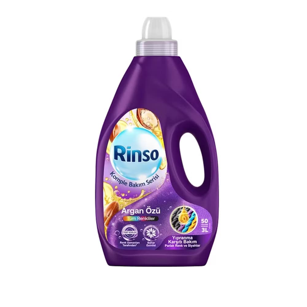 مایع لباسشویی 50 بار مصرف البسه رنگی رینسو Rinso حجم 3 لیتر حاوی عصاره آرگان — تصویر ۳