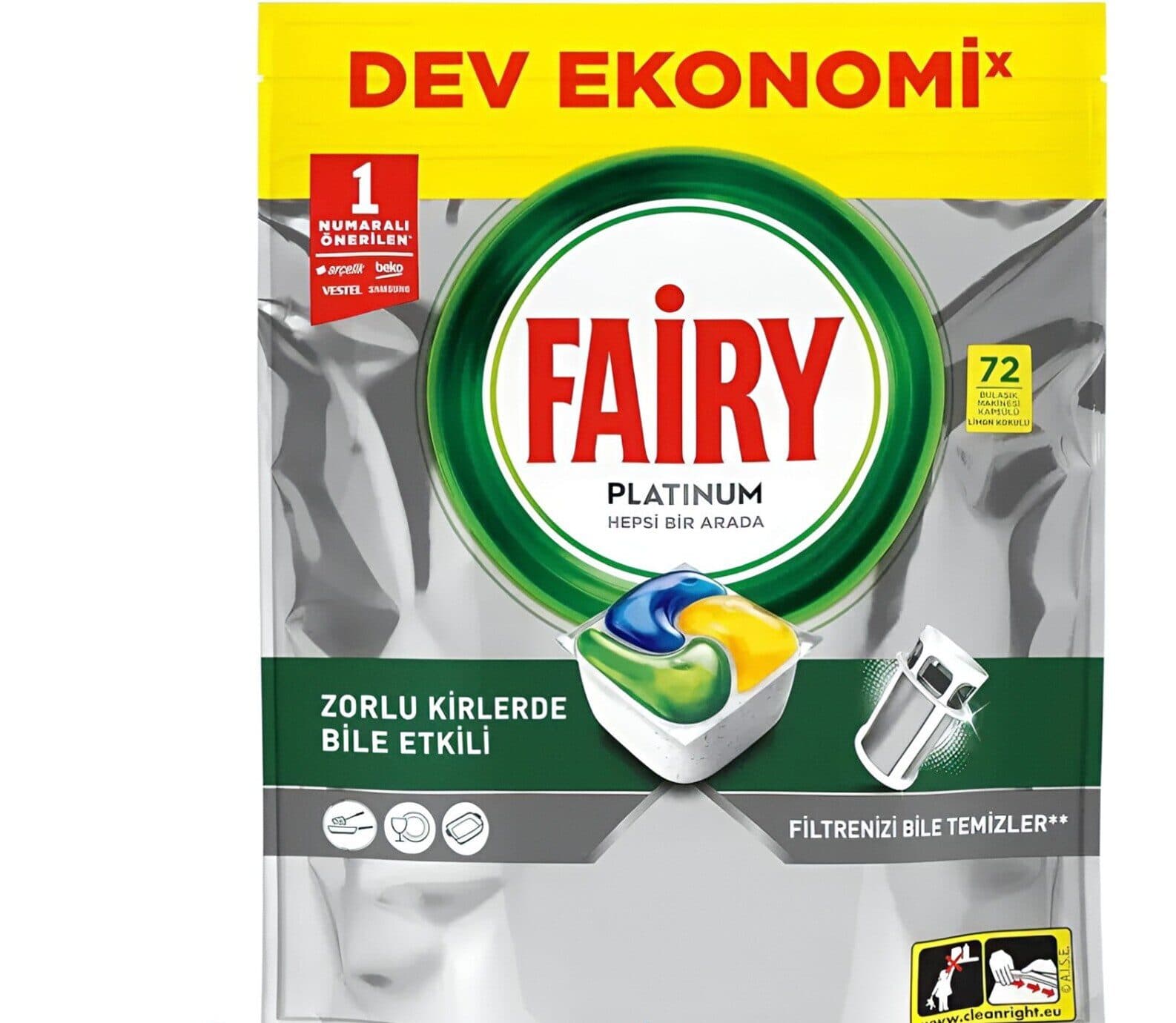 قرص ماشین ظرفشویی فیری fairy حاوی پلاتینیوم بسته 72 عدد — تصویر ۲