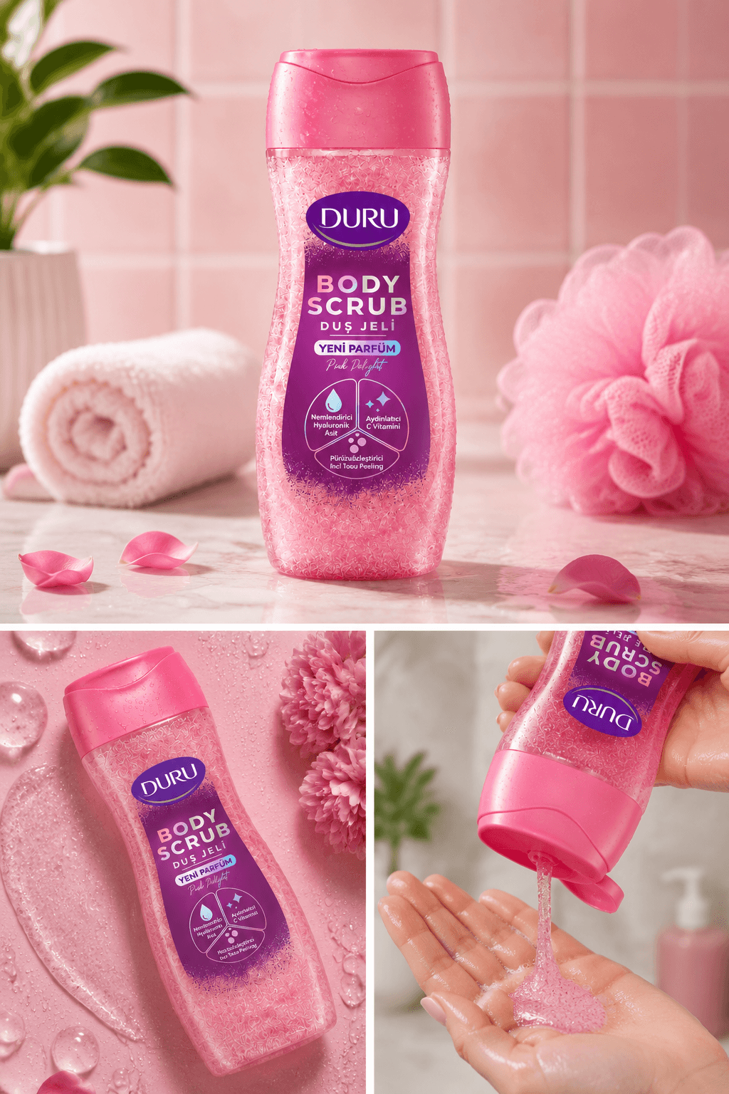 شامپو بدن اسکراب دار دورو DURU شاین دار 650 میل مدل Pink Delight — تصویر ۳