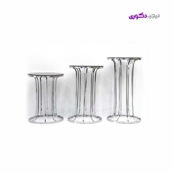 میز عسلی سه تیکه نقره ای