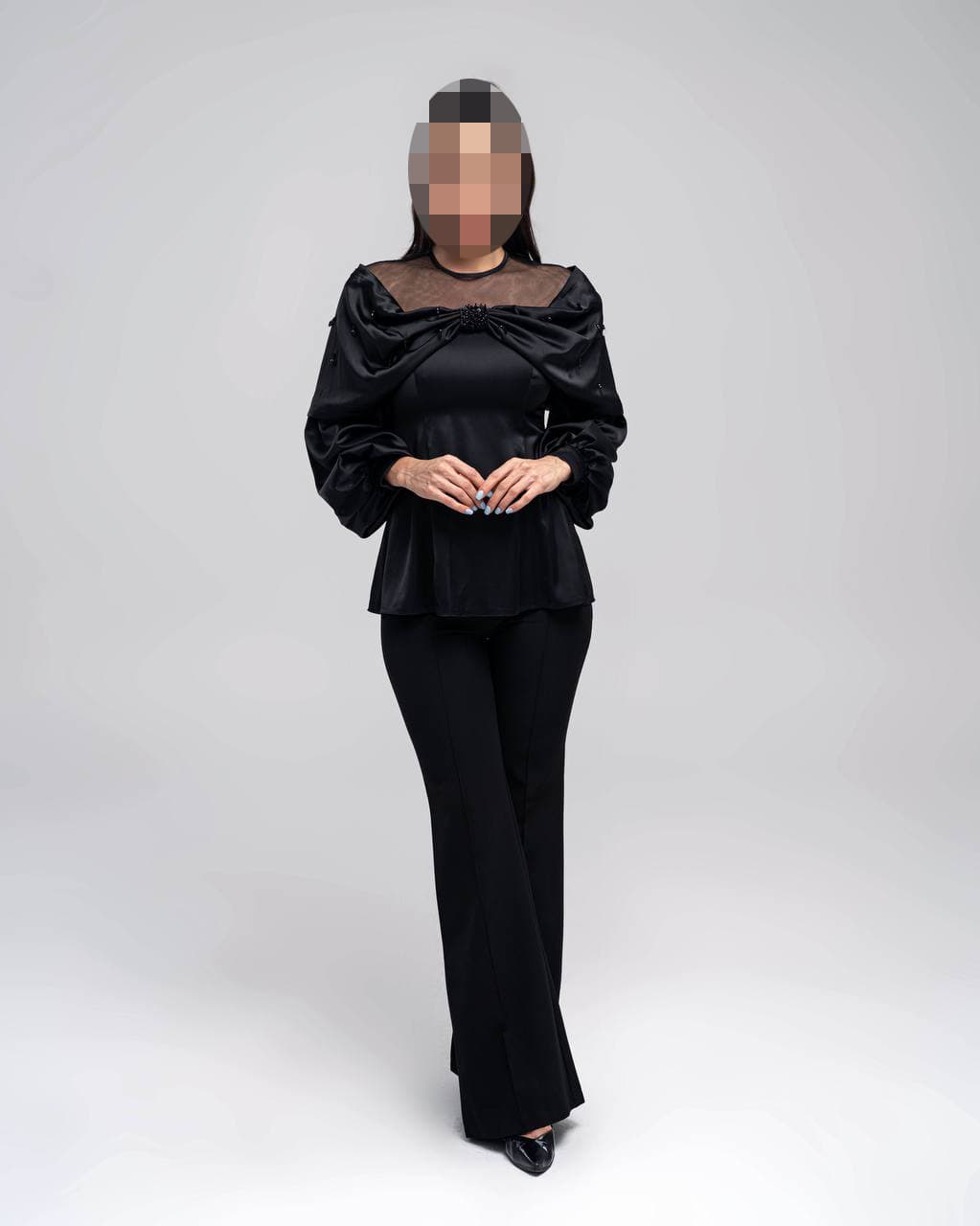 شومیز ساتن یقه پاپیون — تصویر ۳