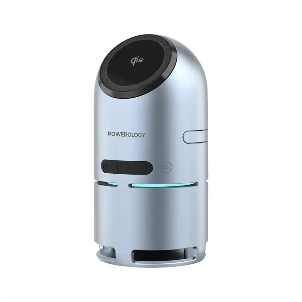 Powerology Qi2 Speaker Charge Station – Gray | شارژ بی‌سیم 3‌در‌1 با اسپیکر بلوتوث — تصویر ۴