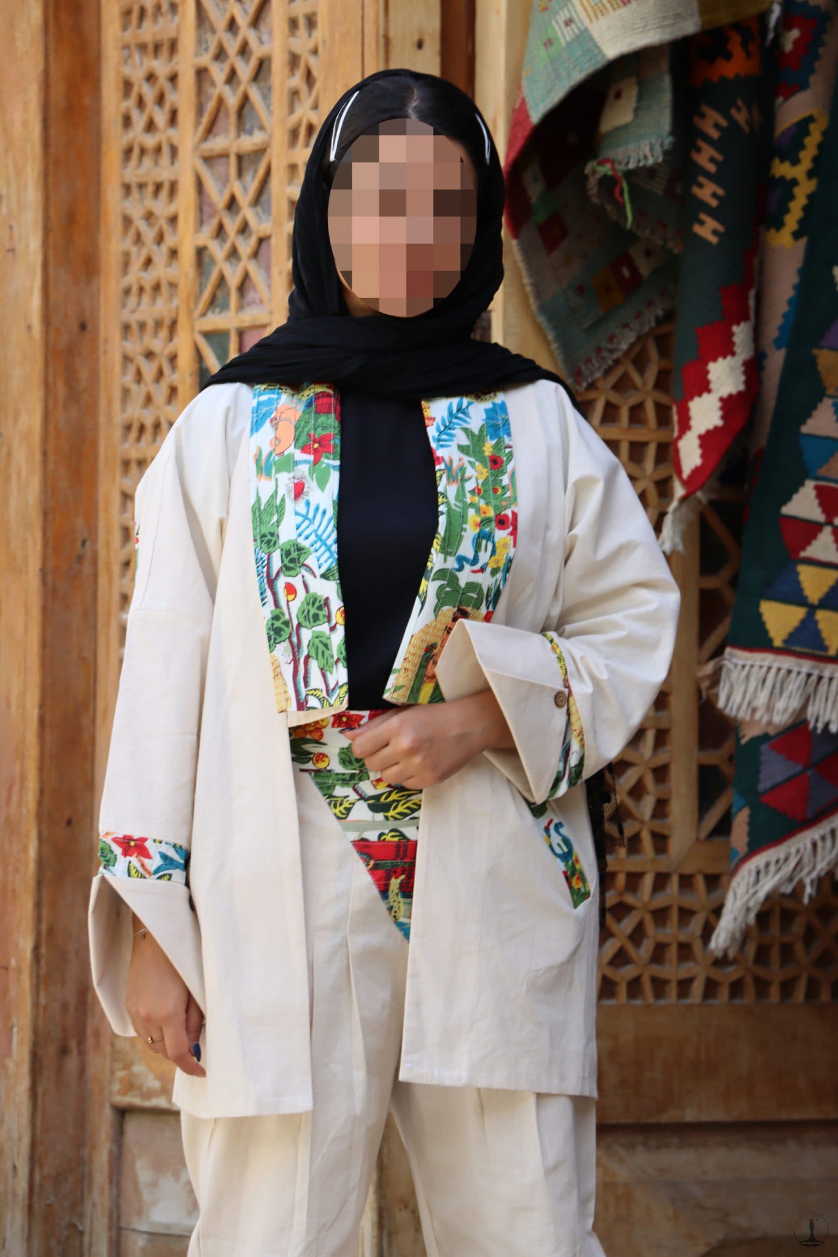 ست کت و شلوار لینن طرح دار آستین پاکتی — تصویر ۱۰