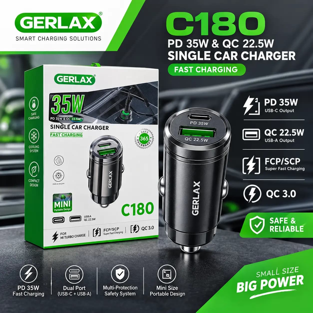 شارژر فندکی 35 وات جرلاکس GERLAX C180 — تصویر ۲