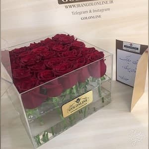باکس شیشه ای با ۲۵ شاخه رز هلندی55 — تصویر ۵