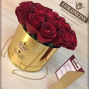 استوانه طلایی با 25 شاخه رز هلندی — تصویر ۸
