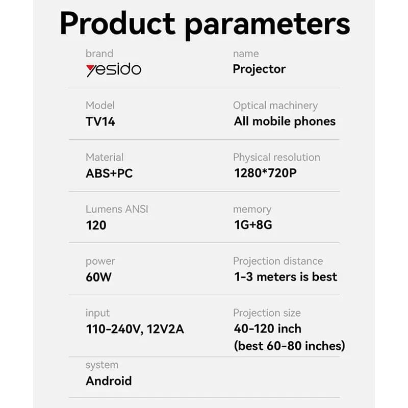 پروژکتور HD یسیدو YESIDO TV14 MINI PROJECTOR — تصویر ۶