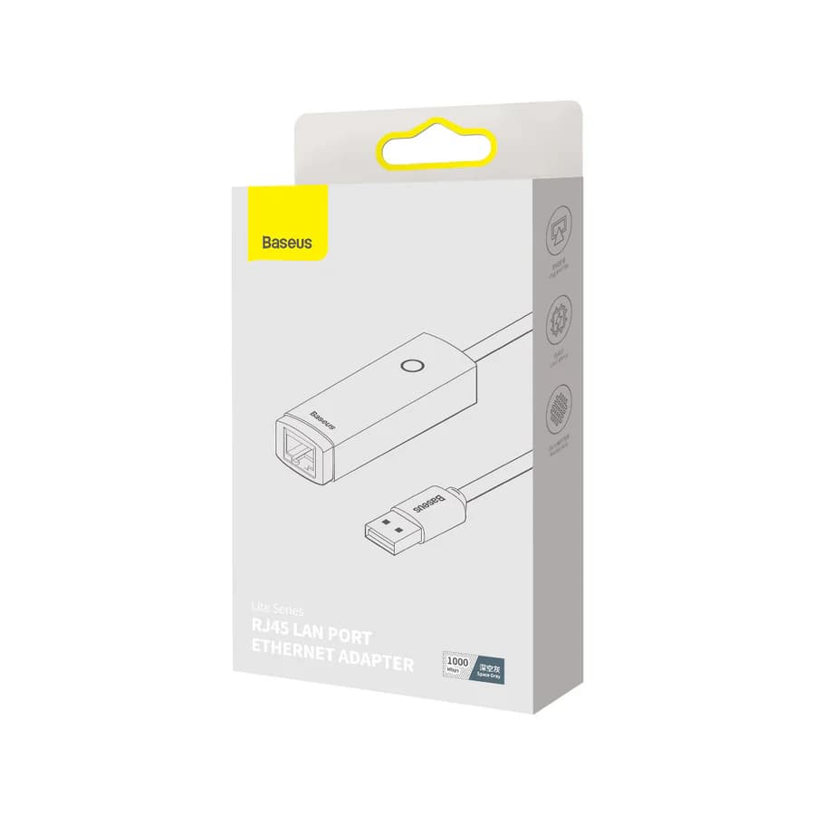 آداپتور شبکه Baseus سری Lite | تبدیل USB-A به RJ45 | بدنه آلومینیومی — تصویر ۲