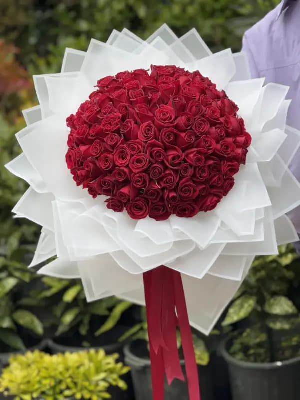 دسته گل عشق(۱۰۰شاخه رز قرمز)