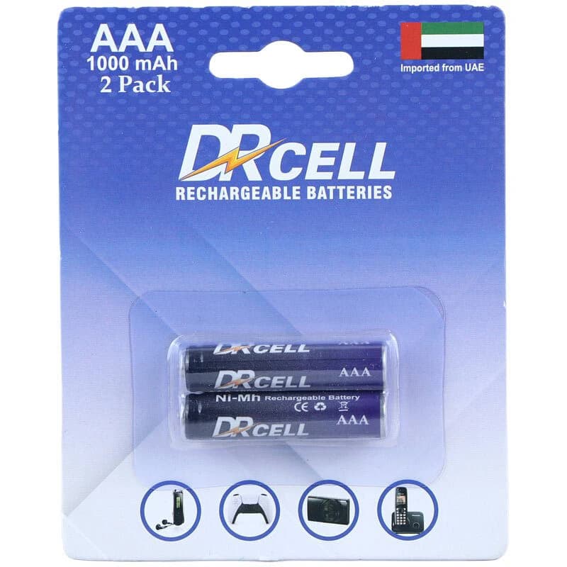 باتری دوتایی نیم قلمی شارژی DRcell AAA 1000mAh — تصویر ۳