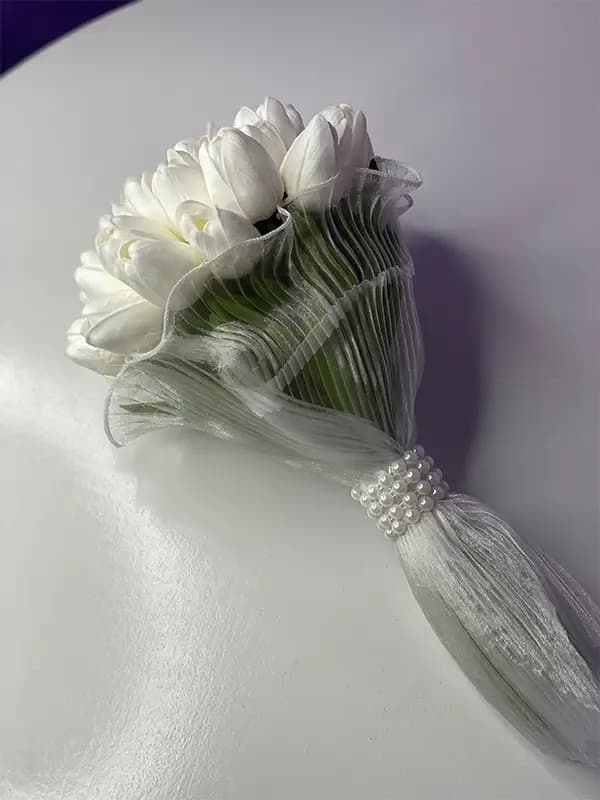 دسته گل لاله سفید عروس مصنوعی — تصویر ۵