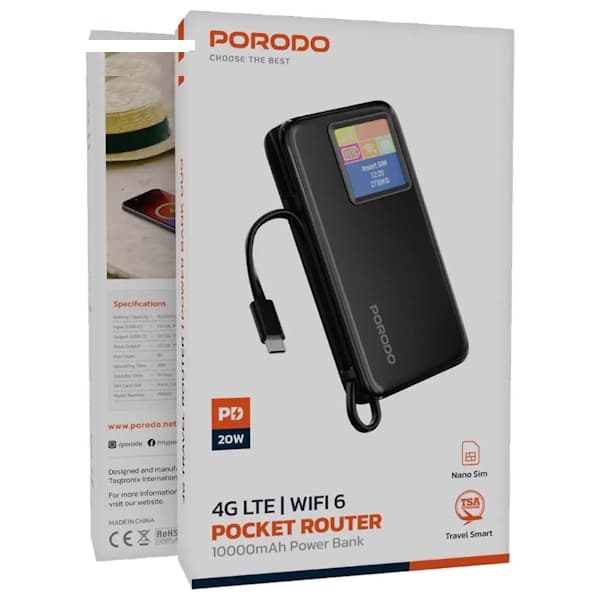 مودم همراه و پاوربانک پرودو PORODO POCKET ROUTER با ظرفیت 10000 میلی آمپر — تصویر ۱۲