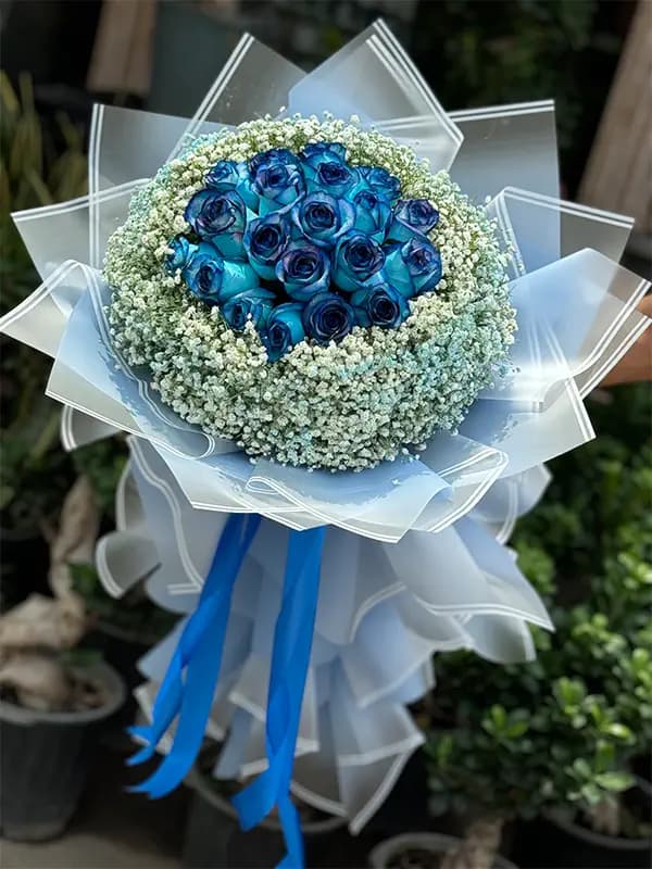 دسته گل رز ابی برای خواستگاری با ژیپسوفیلا — تصویر ۴