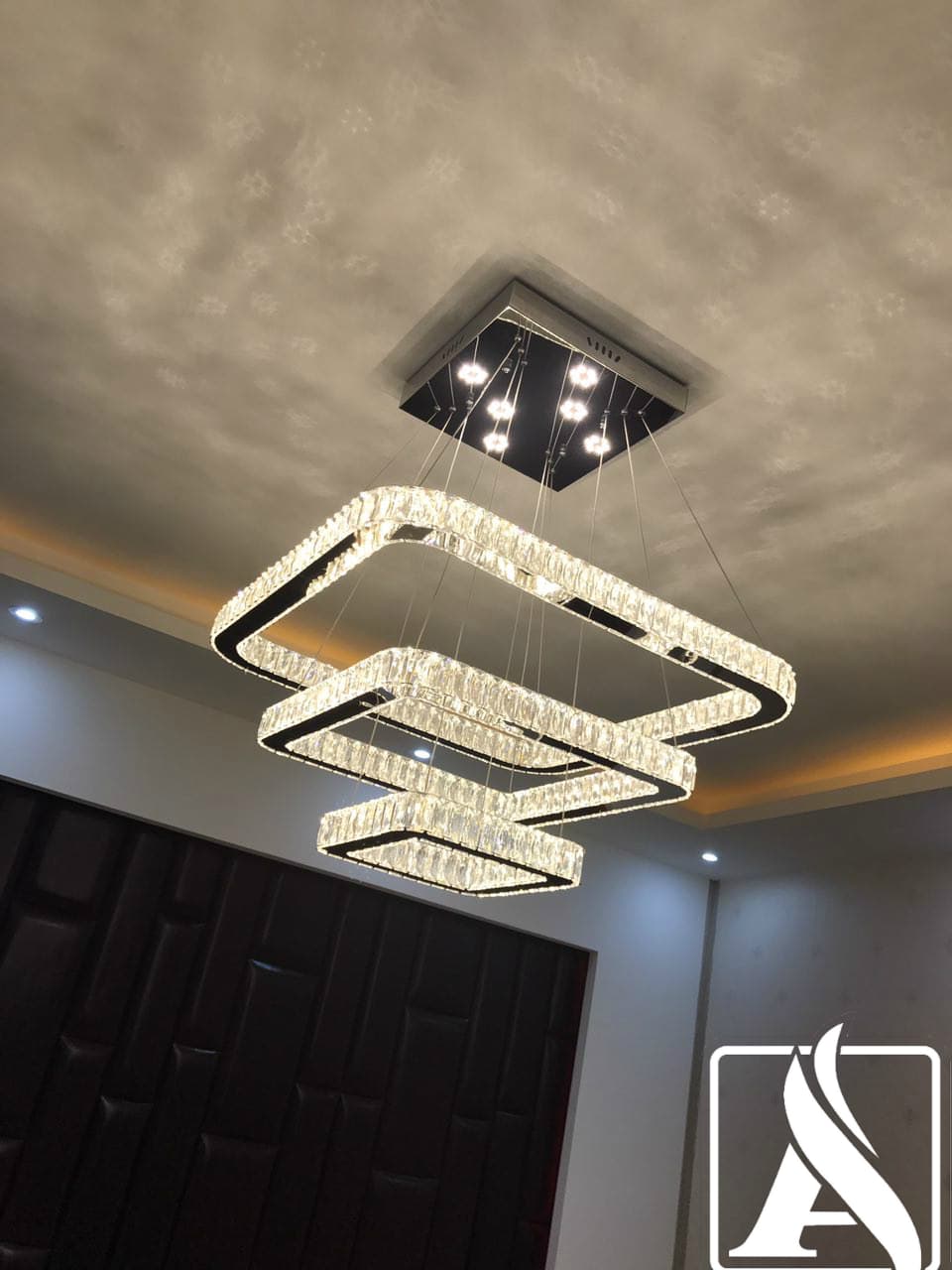 لوستر کریستالی مدرن مربع 3 طبقه — تصویر ۲