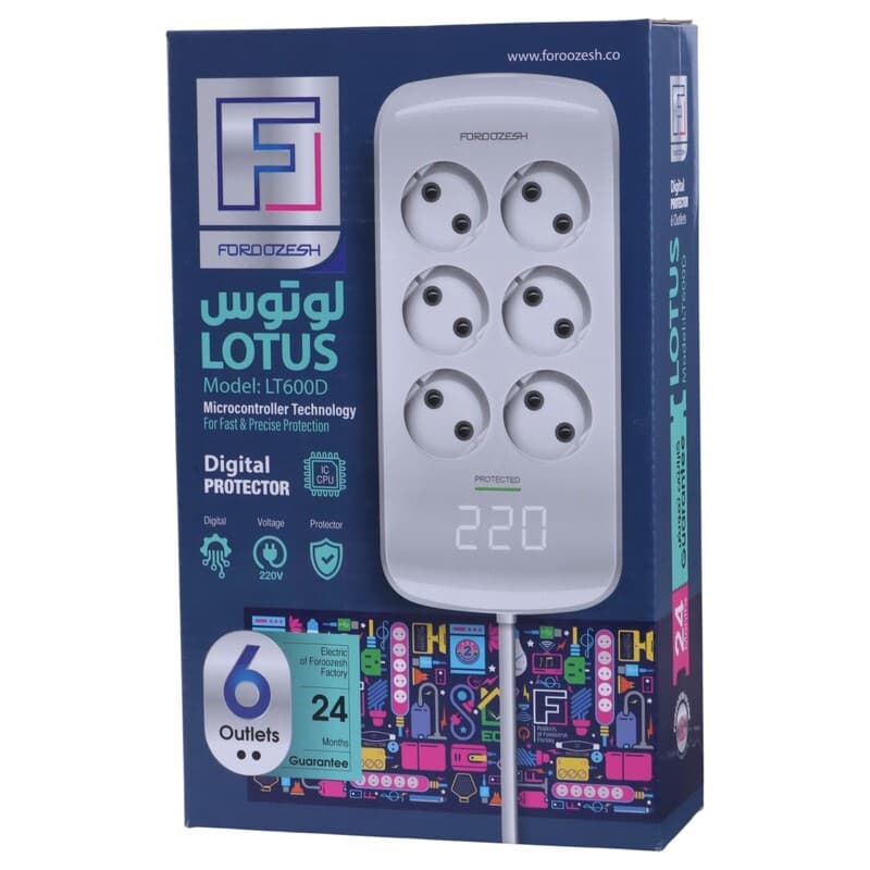 محافظ برق دیجیتال کامپیوتر و صوتی تصویری 6 خانه فروزش Lotus LT600D با کابل 1.8 متری — تصویر ۹