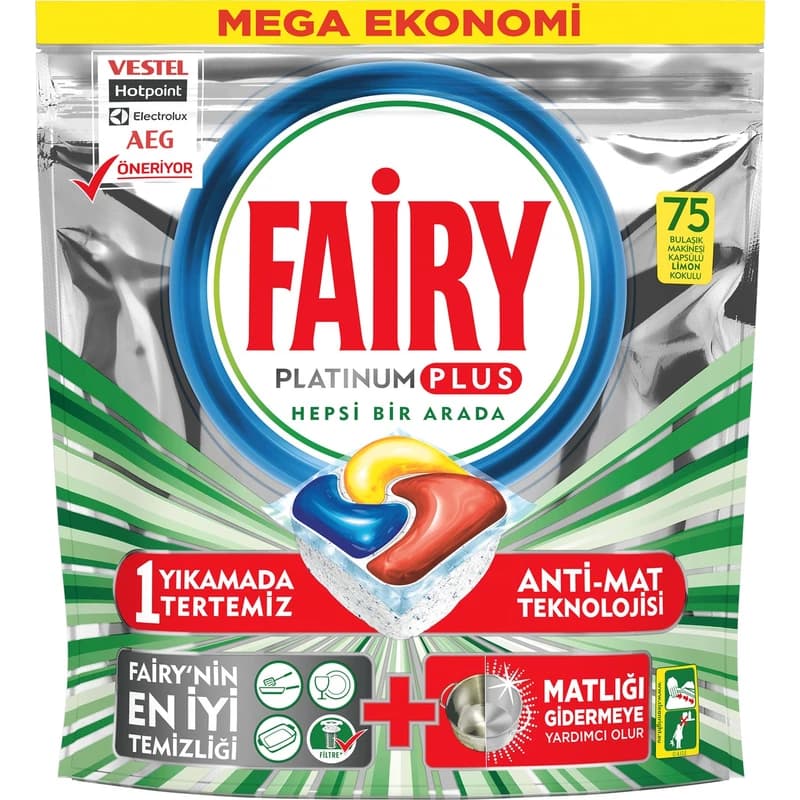 قرص ماشین ظرفشویی فیری مدل Platinum Plus بسته 75 عددی — تصویر ۴