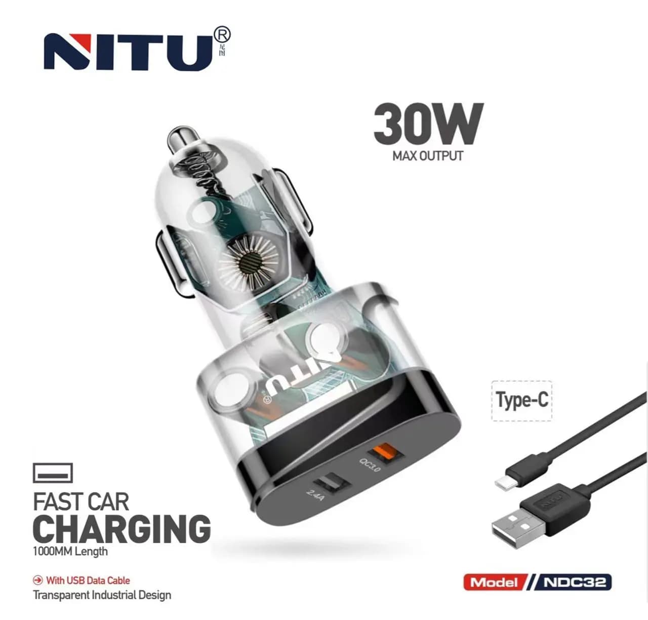 شارژر فندکی 30W نیتو مدل NITU NDC32 FAST CHARGING — تصویر ۲