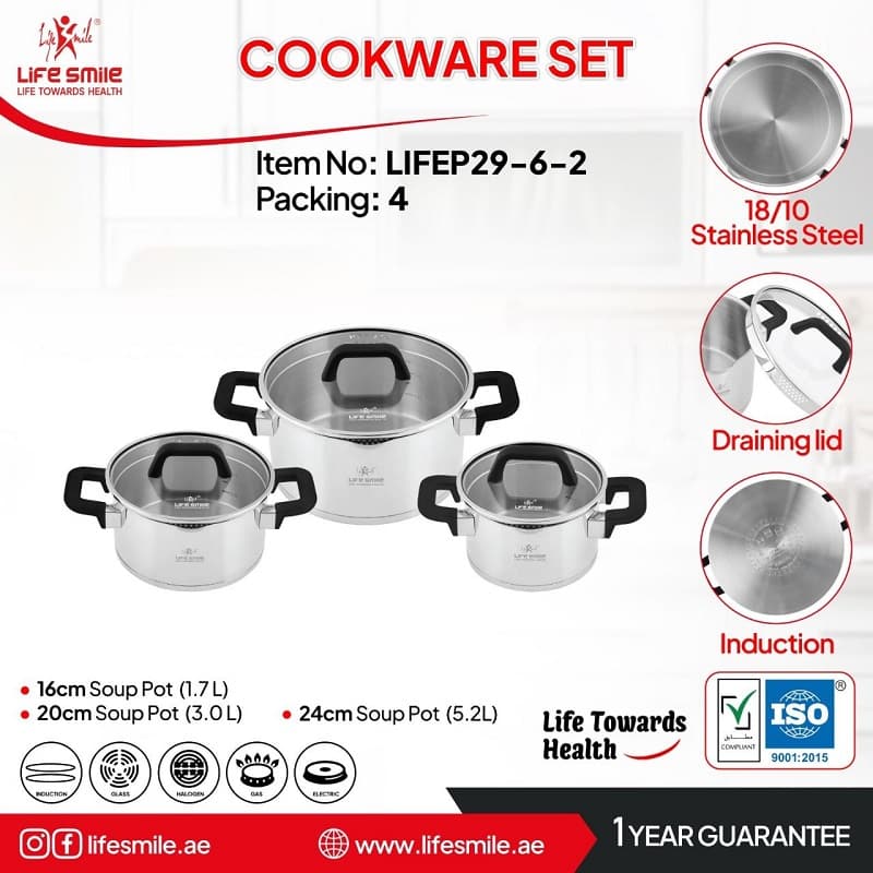 سرویس قابلمه 6 پارچه استیل لایف اسمایل مدل LIFEP29-6-2 — تصویر ۲