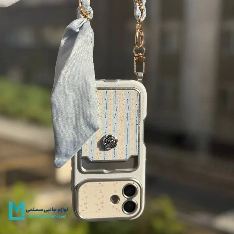 قاب گوشی جاکارتی دار گل برجسته لاوین با بند مچی کد C3913 | لوازم جانبی مسلمی