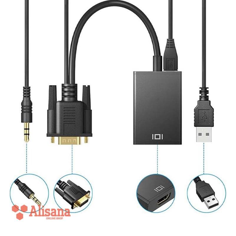 مبدل VGA به HDMI پک سبز با کابل صدا و پاور — تصویر ۸