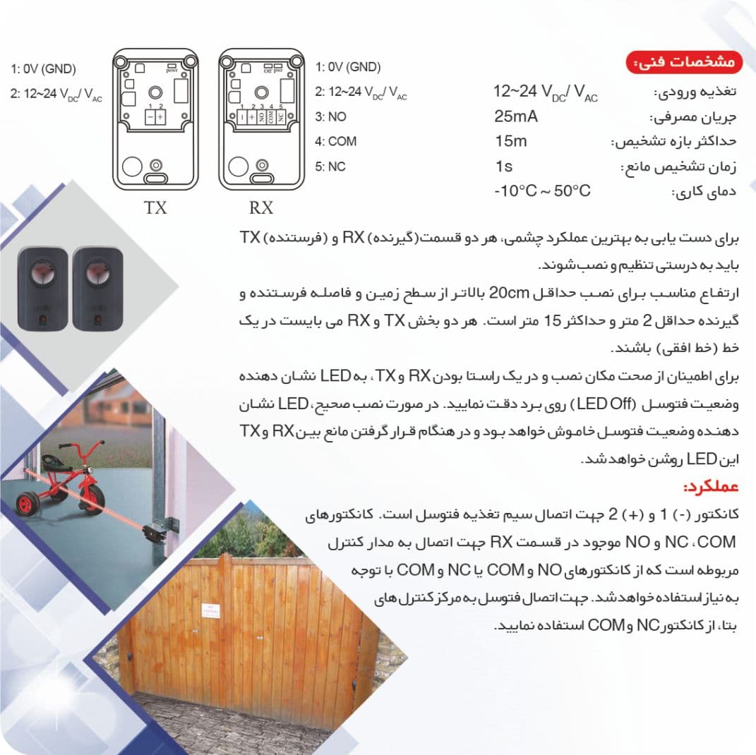 کارتن 10 جفت چشمی فتوسل درب پارکینگ مدل بتا — تصویر ۳