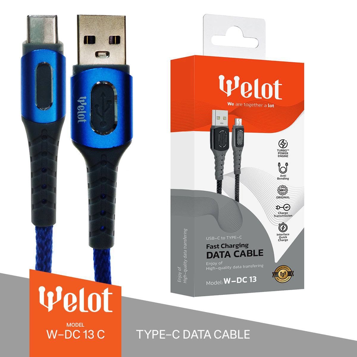 کابل شارژ کنفی تایپ سی TYPE-C ویلوت WELOT W-DC13c