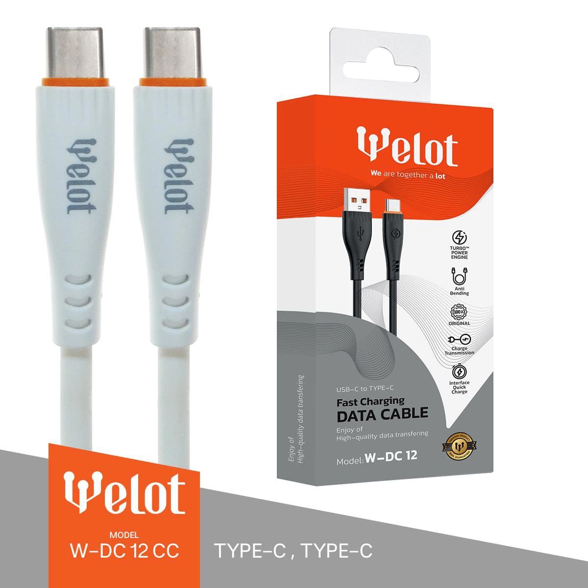 کابل شارژ PVC یو اس پی به تایپ سی USB TO TYPE-C ویلوت WELOT W-DC12cc