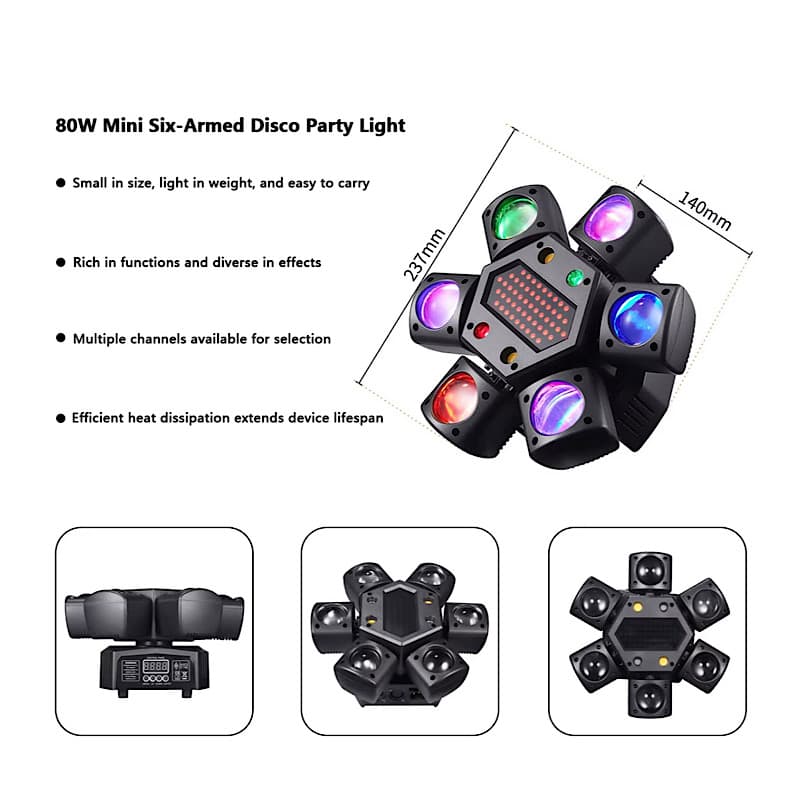 رقص نور مووینگ كينگ كنگ ۶ بازو لیزردار ۸۰ وات | Mini Six-Armed Disco Light — تصویر ۶