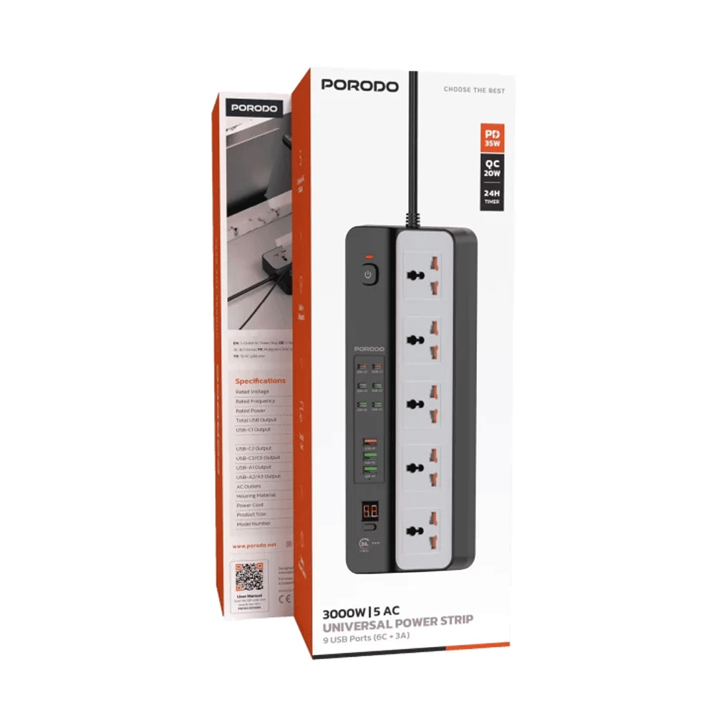 چند راهی برق پرودو مدل Porodo Power Strip PDFWCH098BK — تصویر ۴