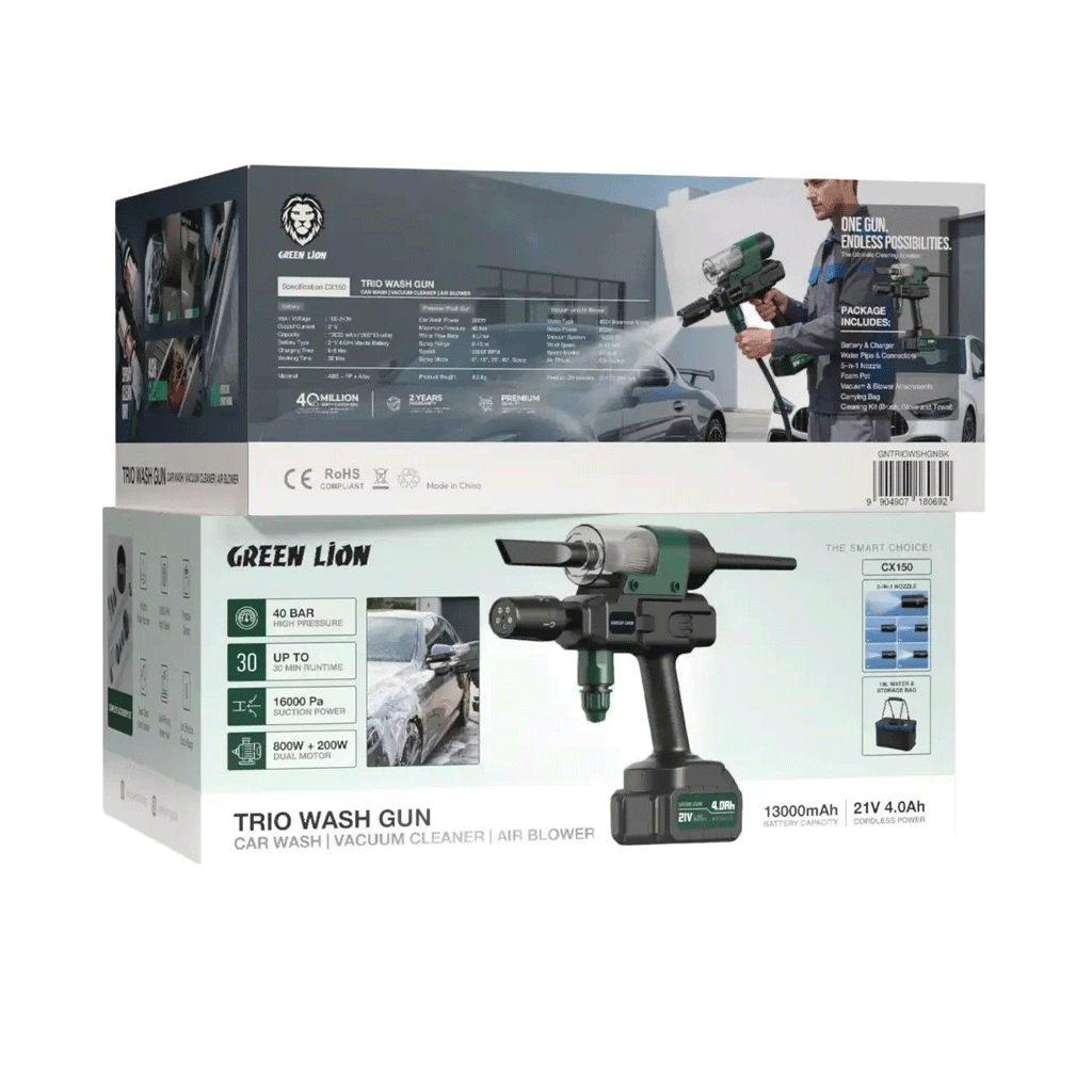 کارواش شارژی و جارو سه کاره گرین لاین مدل Trio Wash Gun Green lion — تصویر ۴