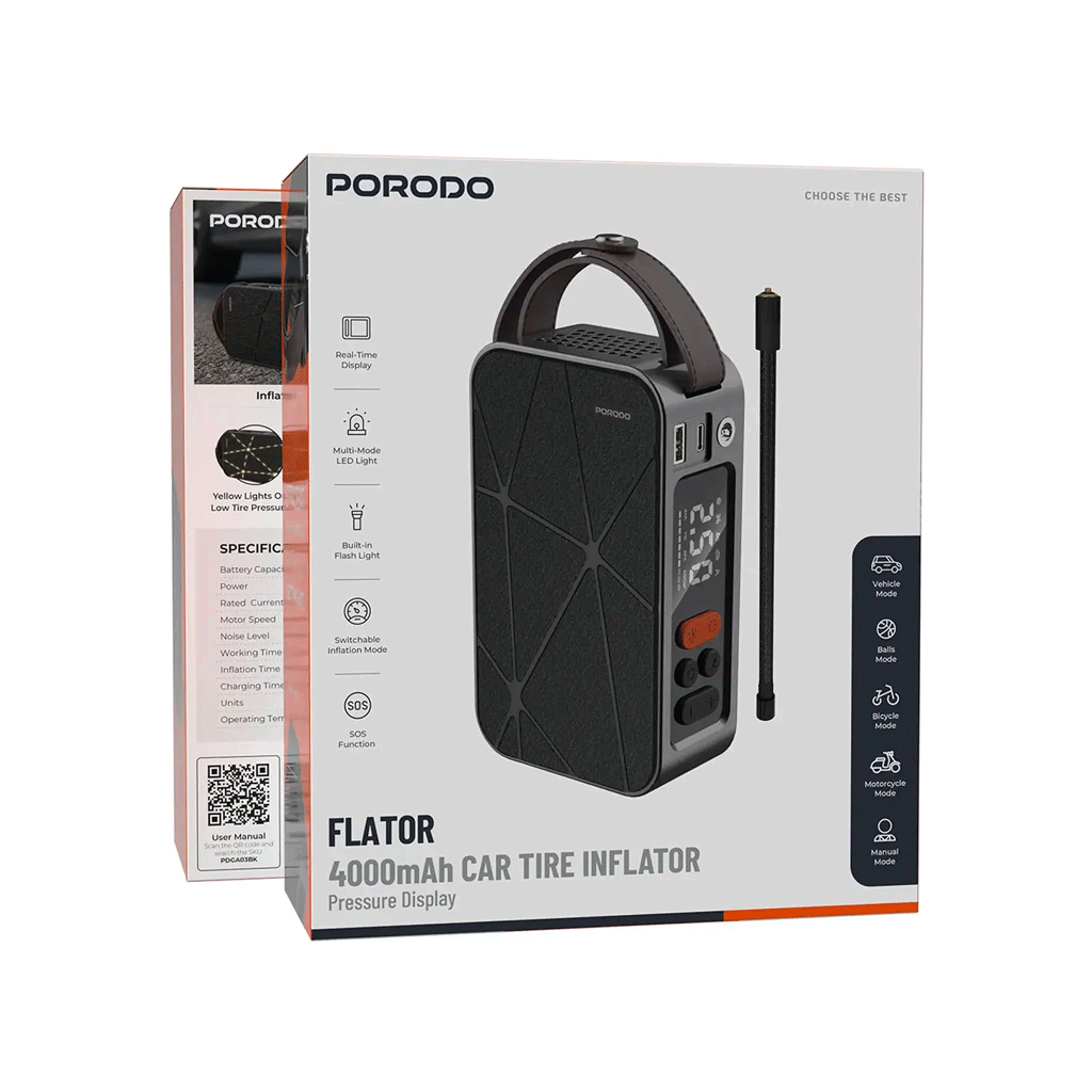 پمپ باد خودرو پرودو Porodo مدل PDGA03BK — تصویر ۲