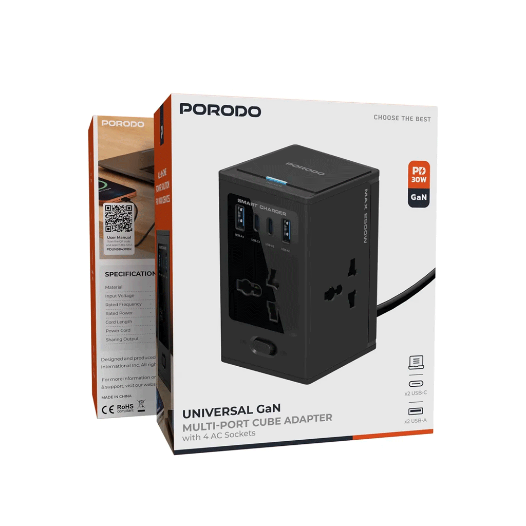 آداپتور چندپورت پرودو مدل Porodo Universal GaN Multi-Port Cube Adaptor — تصویر ۵